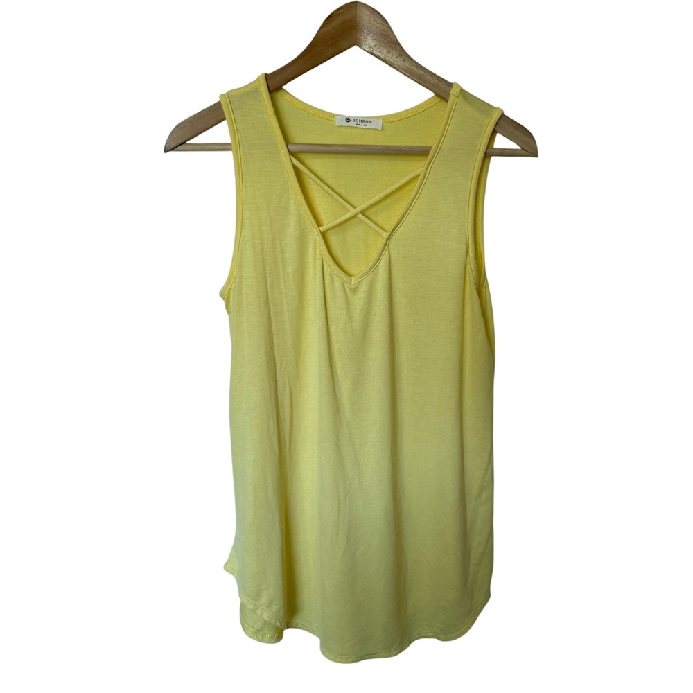 BOMBOM Tank Top Women Small Yellow Excellent Criss Cross V-Neck TA1312